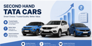 Mechanic inspecting a second hand Tata car before purchase