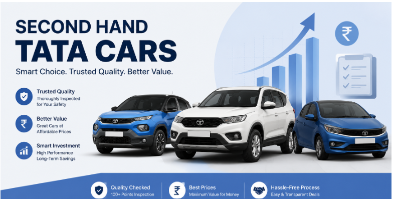 Mechanic inspecting a second hand Tata car before purchase